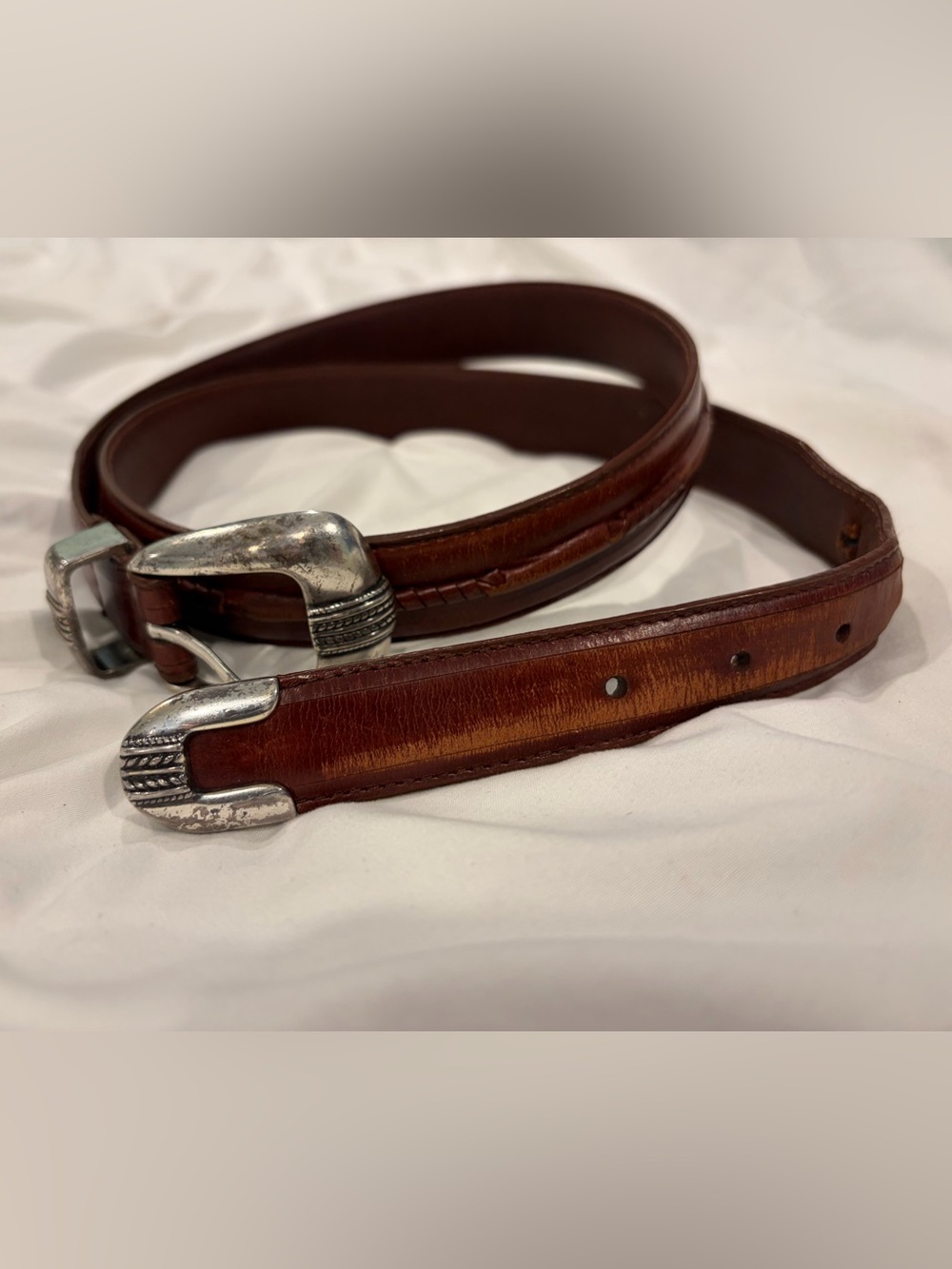 Vintage Women’s Size 40 Genuine Leather Cowgirl Western Belt Brown Silver